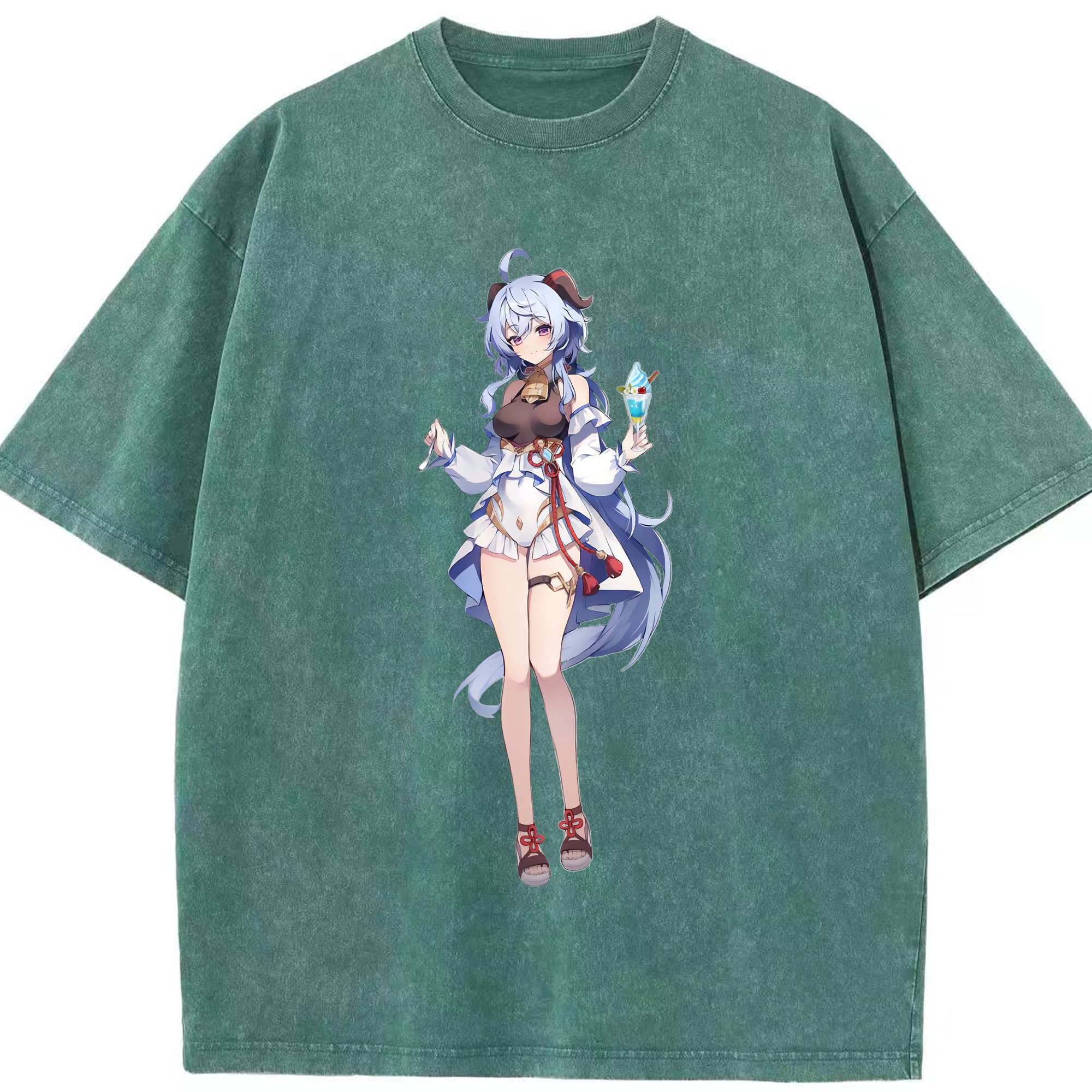 げんし神 甘雨 かんう genshin Ganyu 綿100% ヴィンテージ風 半袖Tシャツ（フロントプリント）